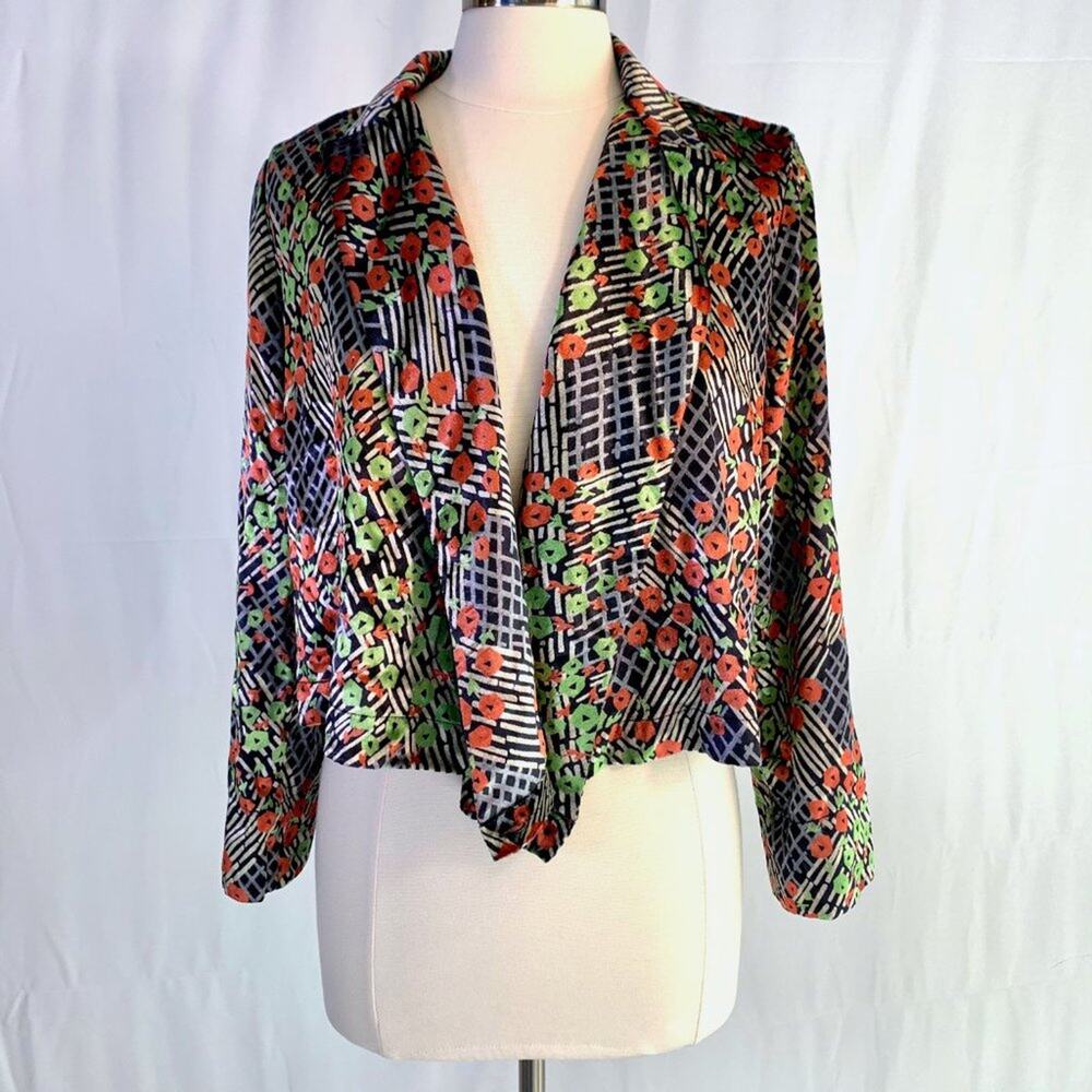 Anthropologie ETT: TWA Blooming Poppies Velvet Blouse Top 6P